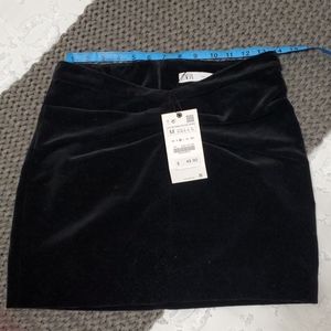 Zara Ruched Black Velvet Miniskirt